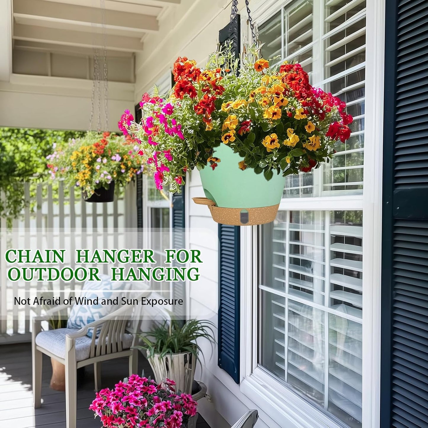 10 Inch Hanging Planters for Indoor Plants, 2 Pack Self Watering Hanging Baskets Flower Pots with Drainage Hole, Visual Reservoir & 2 Kinds of Plant Hanger for Outdoor Garden Home Decor (White)