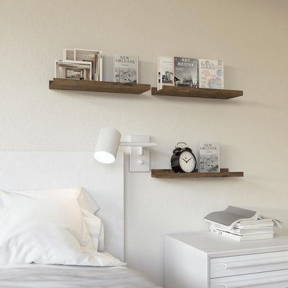 RICHER HOUSE 5 Set Floating Wall Mounted Shelves, Black Shelves for Wall Decor, Modern Picture Ledge Shelf with Lip for Storage, Nursery, Bedroom, Living Room, Bathroom - Black