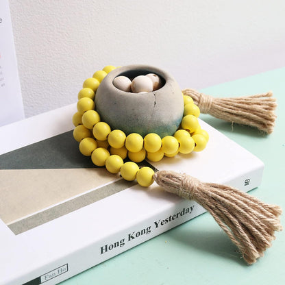 Meplait 39in Wood Bead Garland Farmhouse with Tassels,Versatile Prayer Beads Boho Chic Wall Hanging Home Decor (Black)