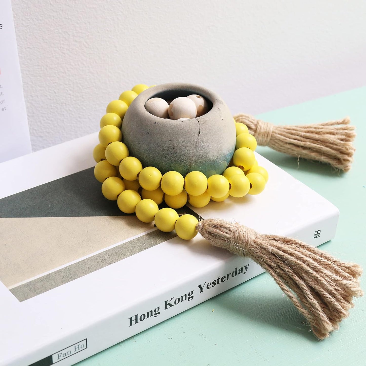 Meplait 39in Wood Bead Garland Farmhouse with Tassels,Versatile Prayer Beads Boho Chic Wall Hanging Home Decor (Black)