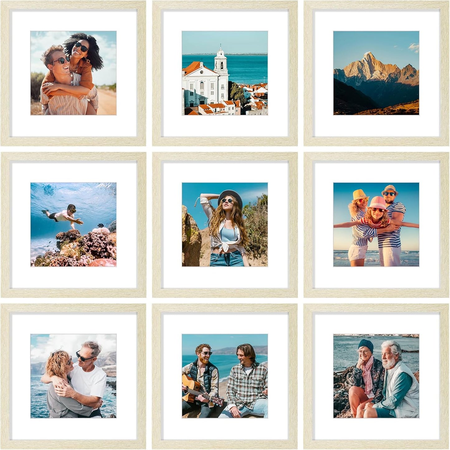 Vittanly 8x10 Picture Frames Set of 9, Shatter Resistant Plexiglass, Display 5x7 Pictures with Mat or 8x10 without Mat, Photo Frames for Wall or Tabletop, Engineered Wood, Black - Colors A
