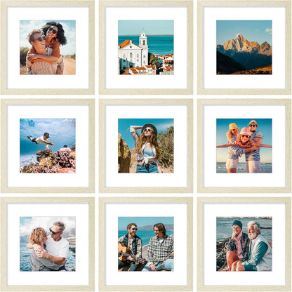 Vittanly 8x10 Picture Frames Set of 9, Shatter Resistant Plexiglass, Display 5x7 Pictures with Mat or 8x10 without Mat, Photo Frames for Wall or Tabletop, Engineered Wood, Black - Colors A