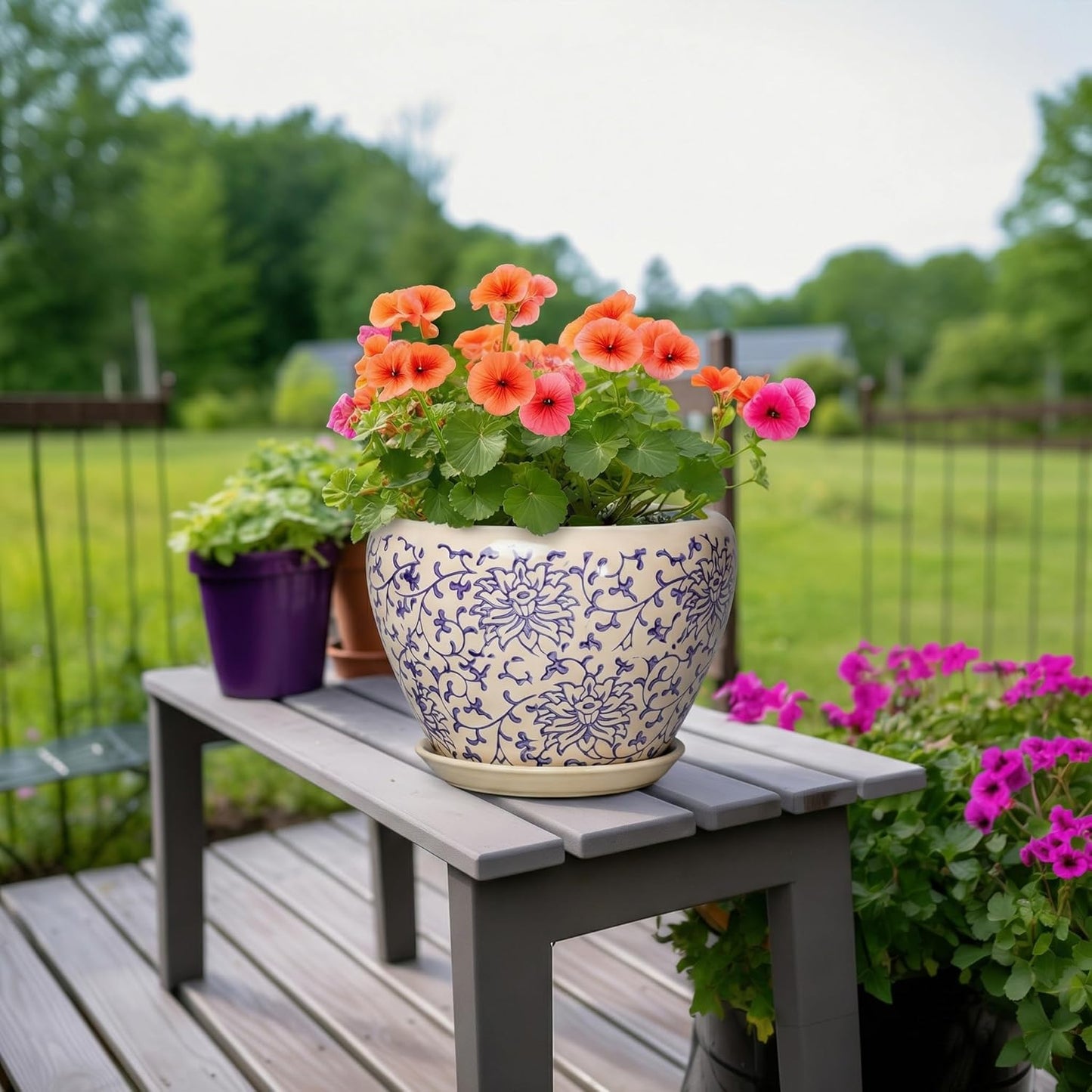6 Inch Plant Pot - Ceramic Pots for Plants with Drainage Hole and Saucer, Round Succulent Planter Indoor Outdoor, Modern Flower Pot for Snake Plants, Home Decor, Gifts for Plant Lover, Blue