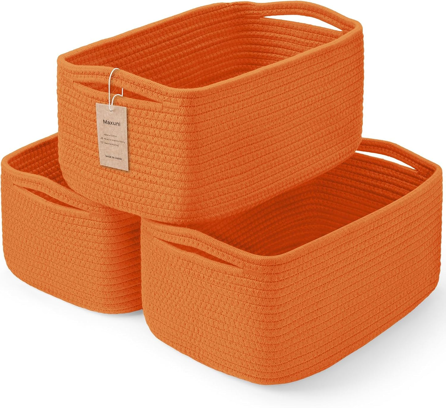 3-Pack Small Storage Baskets for Organizing | Woven Shelf Toy Basket | Rope Baskets for Gifts Empty | Closet Organizer Bins with Handles | Cube Decorative Box | 11.8×7.8×5.1” | Mixed brown