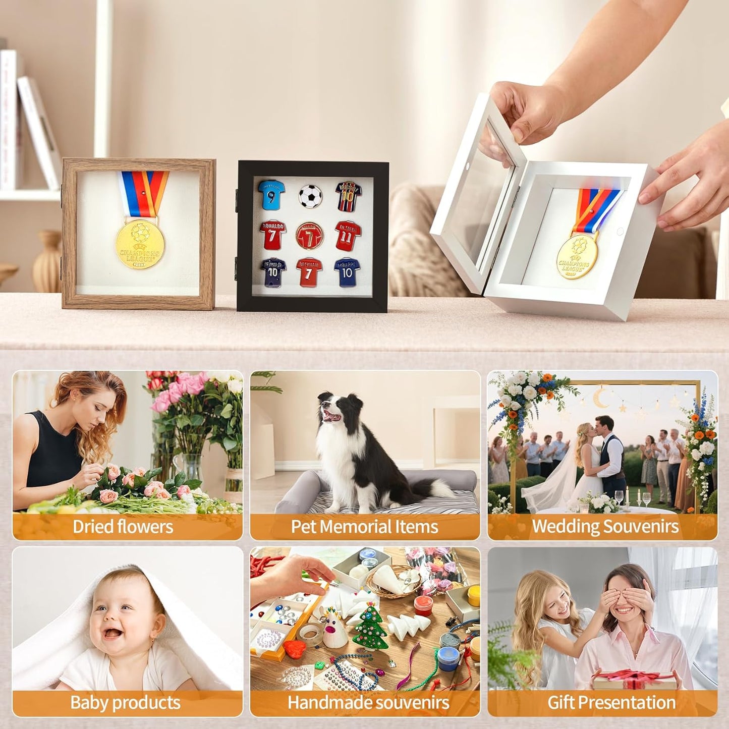 8x10 Deep Shadow Box Picture Frame Display Case with Linen Back and Stand,Real Glass Black Shadow Memory Box Frame 8x10 for Flower Baby Pet Wedding Photo Art Craft Memorial Wall Decor Gift