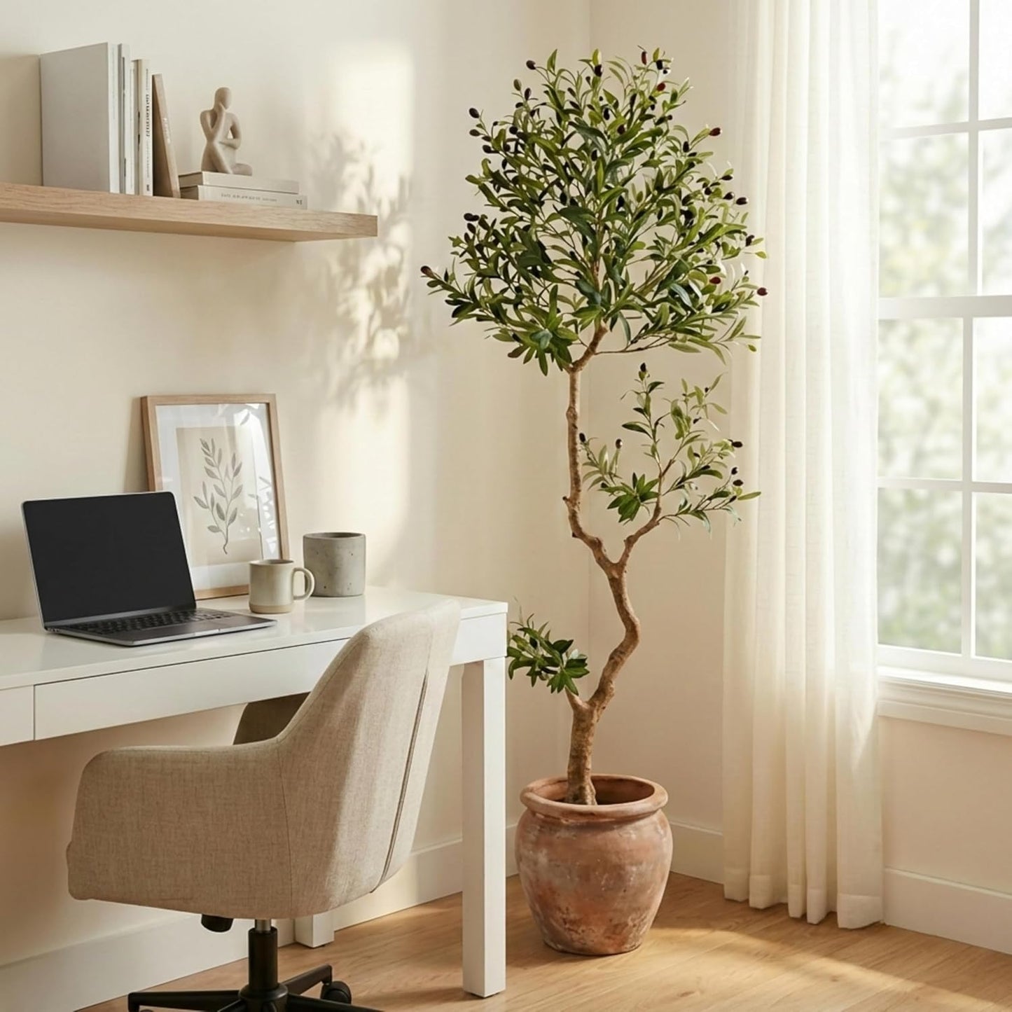 Fake Olive Tree 6.0 Feet – Artificial Plants Indoor, Faux Olive Tree, Fake Tree for Home Decor, Faux Trees Indoor for Living Room, Office, Bedroom – Tall Artificial Trees for Home, Designer Tree