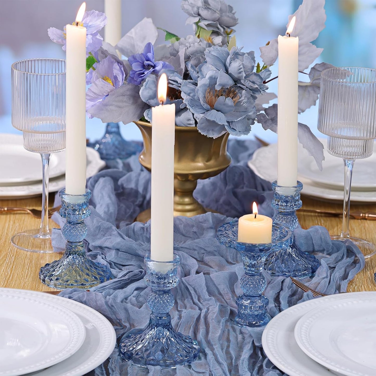 DARJEN Candlestick Holders Set,12Pcs 4" H Taper Candle Holders Bulk, Clear Glass Candle Holders for Wedding, Spring Party, Romantic Dinner, Festival & Windowsill Decor