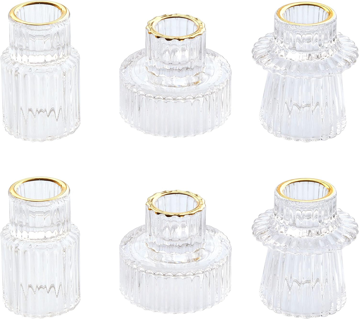 Vixdonos Taper Glass Candlestick Holders Tealight Candle Holders for Table Centerpieces, Wedding Decor and Dinner Party (6 Pcs, Green)