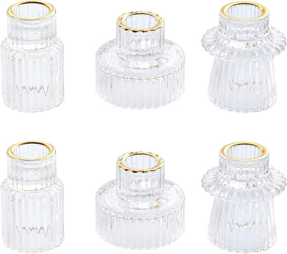 Vixdonos Taper Glass Candlestick Holders Tealight Candle Holders for Table Centerpieces, Wedding Decor and Dinner Party (6 Pcs, Green)