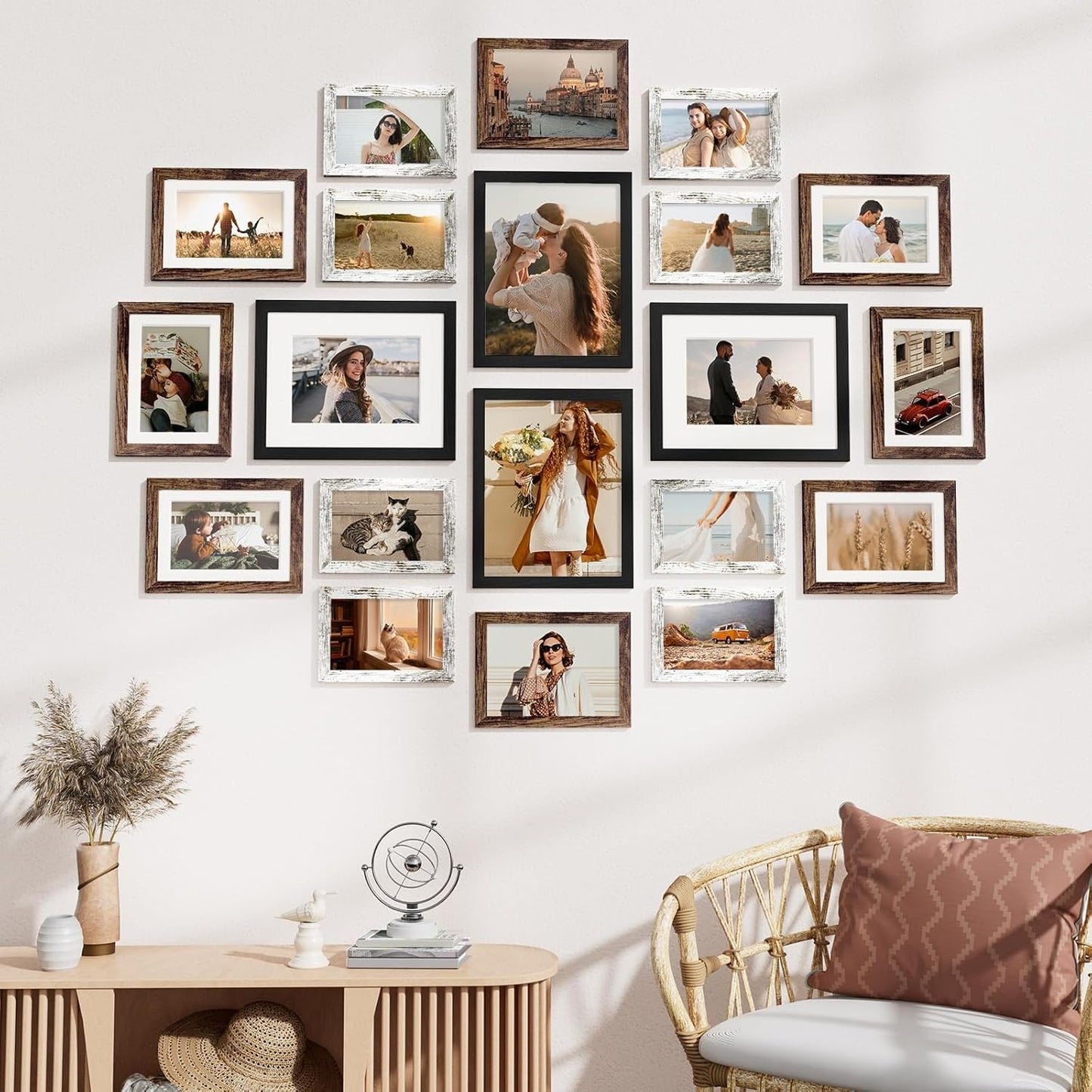Vittanly 20 Pack Picture Frames Collage Wall Decor, Multi Sizes Including 4pcs 8x10, 8pcs 5x7 and 8pcs 4x6 Photo Frames, Gallery Frame Set for Wall or Tabletop Display, Black, Brown and Dark Grey