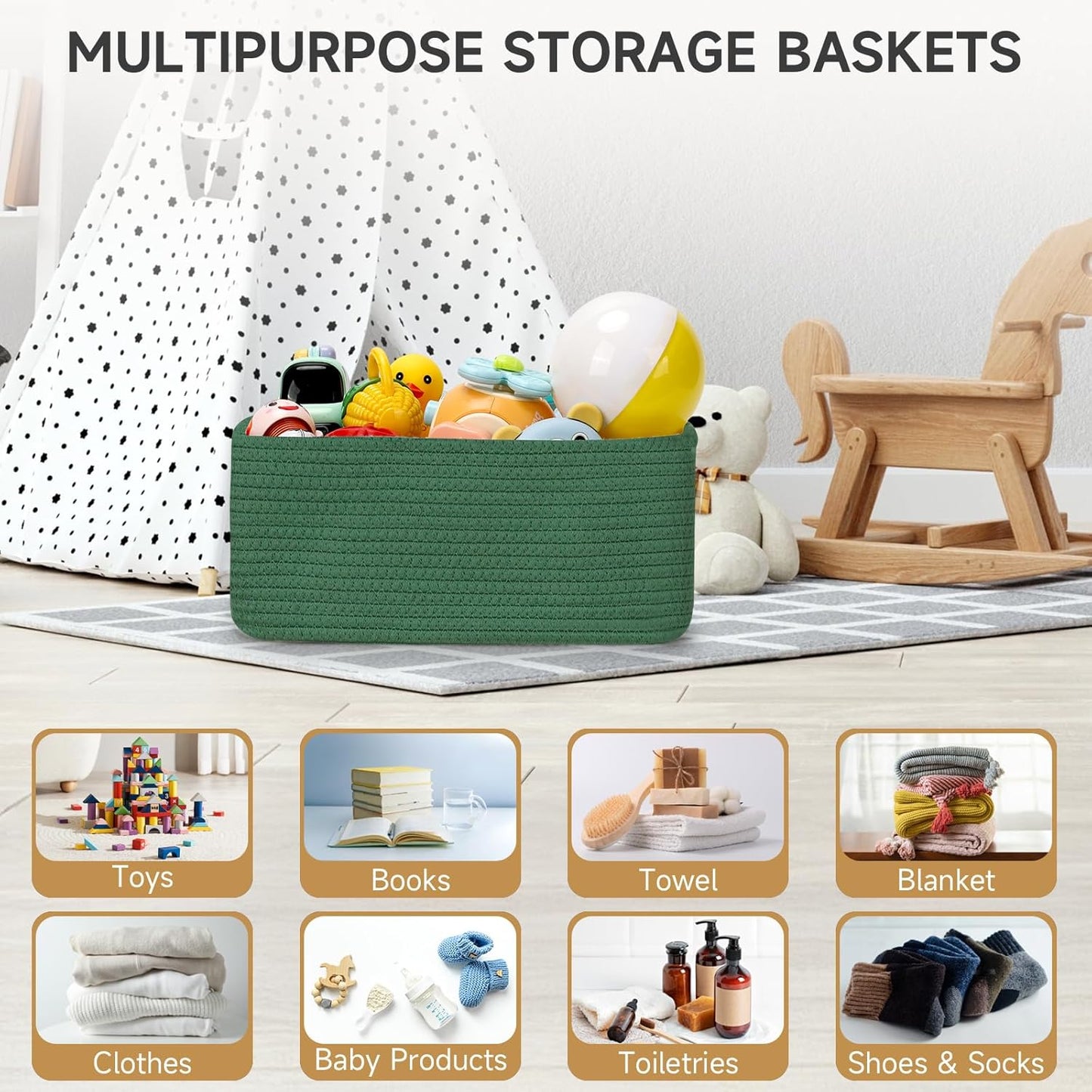 3-Pack Small Storage Baskets for Organizing | Woven Shelf Toy Basket | Rope Baskets for Gifts Empty | Closet Organizer Bins with Handles | Cube Decorative Box | 11.8×7.8×5.1” | Mixed brown
