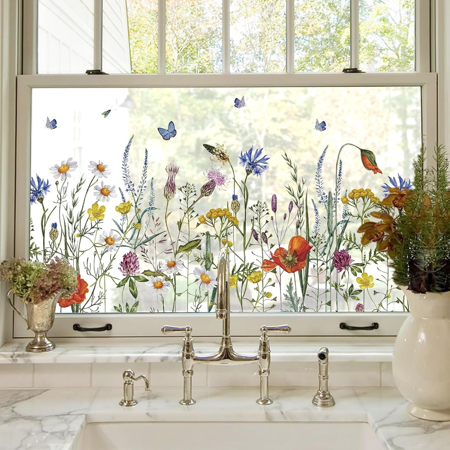 ADD.HERES Window Privacy Film,Colorful Floral Window Stickers,Removable DIY Bouquet Static Clings, Decals for Home School Office Party Supplies, Wildflower Reverie‌, 17.5 x 78.7 in