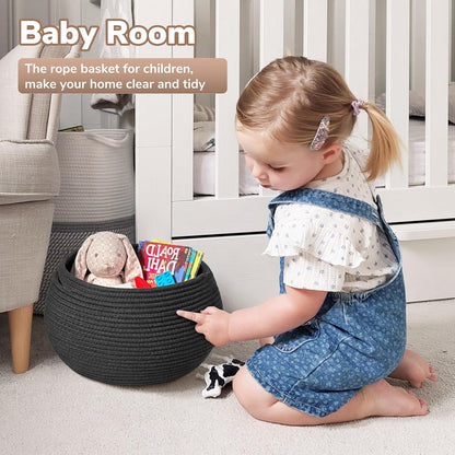 Goodpick Wicker Storage Basket for Living Room, Small Round Woven Basket for Toys, Towel, Bedroom, Children Corner Decoration Plant Baskets Indoor, Jute, 10"D x 8.3"H