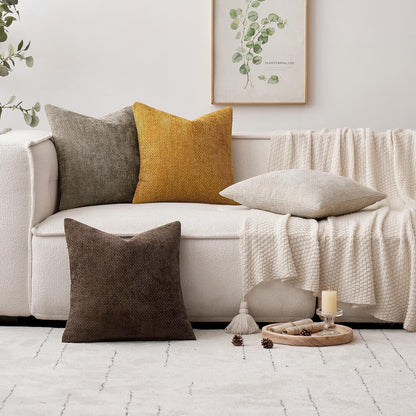 MIULEE Pack of 2 Couch Throw Pillow Covers 18x18 Inch Neutral Beige Modern Boho Accent Decorative Pillow Covers Soft Chenille Farmhouse Cushion Covers for Home Decor Bed Sofa Living Room