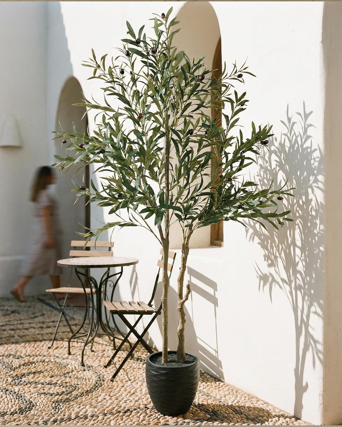 KOL 5.2ft Artificial Olive Tree Indoor, Tall Faux Olive Trees, Fake Olive Tree Floor Plant for Home Office Living Room Decor with Matte Black Pot