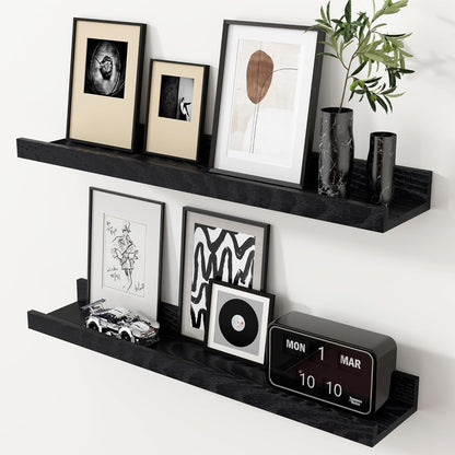 Axeman Oak Picture Ledge Shelf, 48 Inch Floating Shelves Set of 2, Solid Oak Wood Wall Shelves with Lip, Wall Decor Storage for Bedroom Living Room Bathroom Kitchen Nursery Photo Picture, Natural Oak