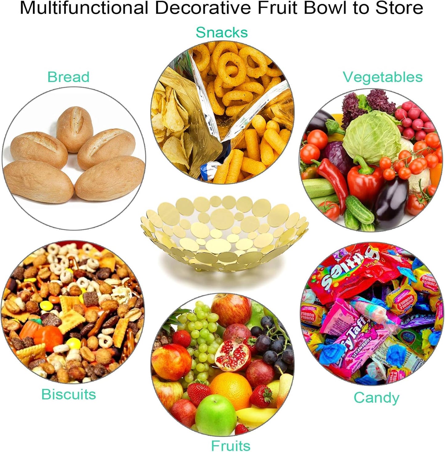 OwnMy Metal Fruit Bowl Basket Creative Table Centerpiece Fruit Stand Decorative Countertop Fruit Holder for Kitchen Counter, Iron Large Fruit Plate Round Storage Tray for Bread Snacks Candy (Black)