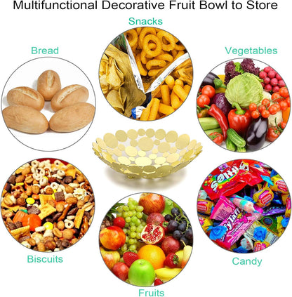 OwnMy Metal Fruit Bowl Basket Creative Table Centerpiece Fruit Stand Decorative Countertop Fruit Holder for Kitchen Counter, Iron Large Fruit Plate Round Storage Tray for Bread Snacks Candy (Black)