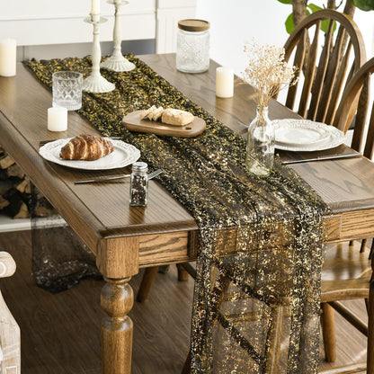 Artoid Mode Beige Gold Gauze Table Runner 120 Inch 10FT, Glitter Metallic Foil Sheer Dining Wedding Anniversary Holiday Birthday Table Decor for Home Party