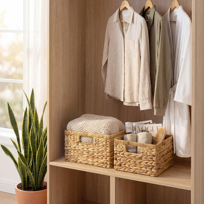 StorageWorks Wicker Basket, Baskets for Organizing, Storage Basket with Built-in Handles, Water Hyacinth Shelves (Medium 2-Pack, Natural Hyacinth)