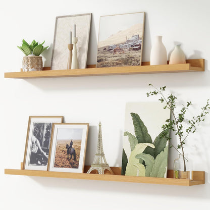 FLYJOE Picture Ledge Shelf, Floating Shelves Set of 2, 48 Inches Long Large Nursery Book Shelves for Toys Storage, Kids Bookshelf Wall Mounted for Living Room Bedroom Decor Books Photo Frames, Walnut