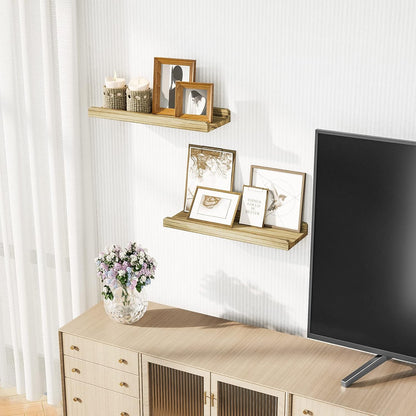 Love-KANKEI Floating Shelves Wall Mounted Set of 2, 17 Inch Rustic Wood Wall Shelves for Storage, Bedroom Living Room Bathroom Kitchen Office and More White