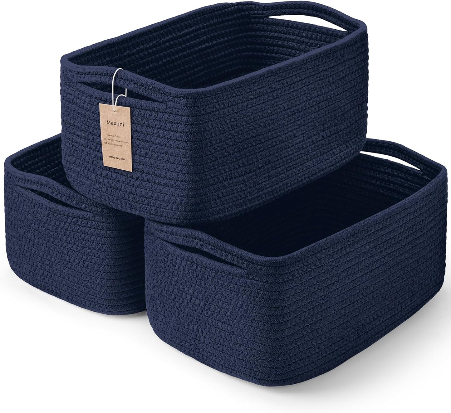 3-Pack Small Storage Baskets for Organizing | Woven Shelf Toy Basket | Rope Baskets for Gifts Empty | Closet Organizer Bins with Handles | Cube Decorative Box | 11.8×7.8×5.1” | Mixed brown