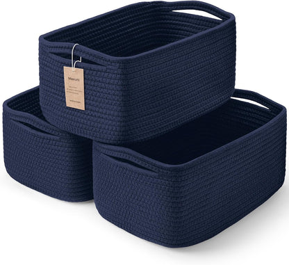 3-Pack Small Storage Baskets for Organizing | Woven Shelf Toy Basket | Rope Baskets for Gifts Empty | Closet Organizer Bins with Handles | Cube Decorative Box | 11.8×7.8×5.1” | Mixed brown