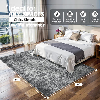 8x10 Area Rugs for Living Room Rug Washable: Abstract Large Rug for Dining Room Bedroom Carpet Non Slip 8 by 10 Indoor Modern Nursery Home Office Blue Grey
