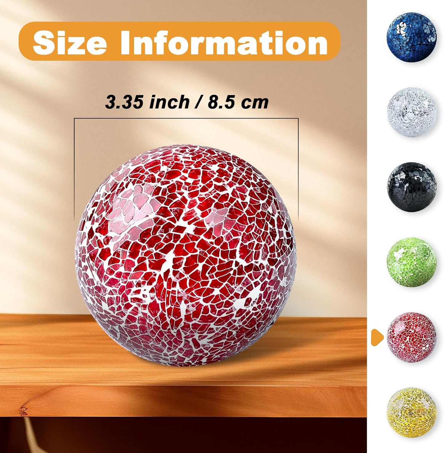 3 Pack Blue Decorative Orbs Mosaic Crack Glass Balls Decor Solid Sphere Globe Bowl Vase Fillers Holiday Living Room Mantle Basket Centerpiece 3.35 Inch