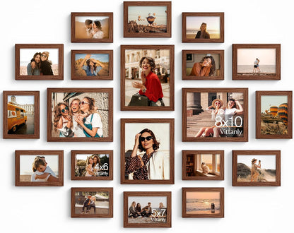 Vittanly 20 Pack Picture Frames Collage Wall Decor, Multi Sizes Including 4pcs 8x10, 8pcs 5x7 and 8pcs 4x6 Photo Frames, Gallery Frame Set for Wall or Tabletop Display, Black, Brown and Dark Grey