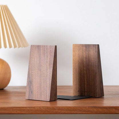Muso Wood Book Ends, Thickened Wooden Bookends for Heavy Books, Creative Decorative Bookends for Shelves, Non-Skid Book Ends, Handmade Acacia Wood Bookends