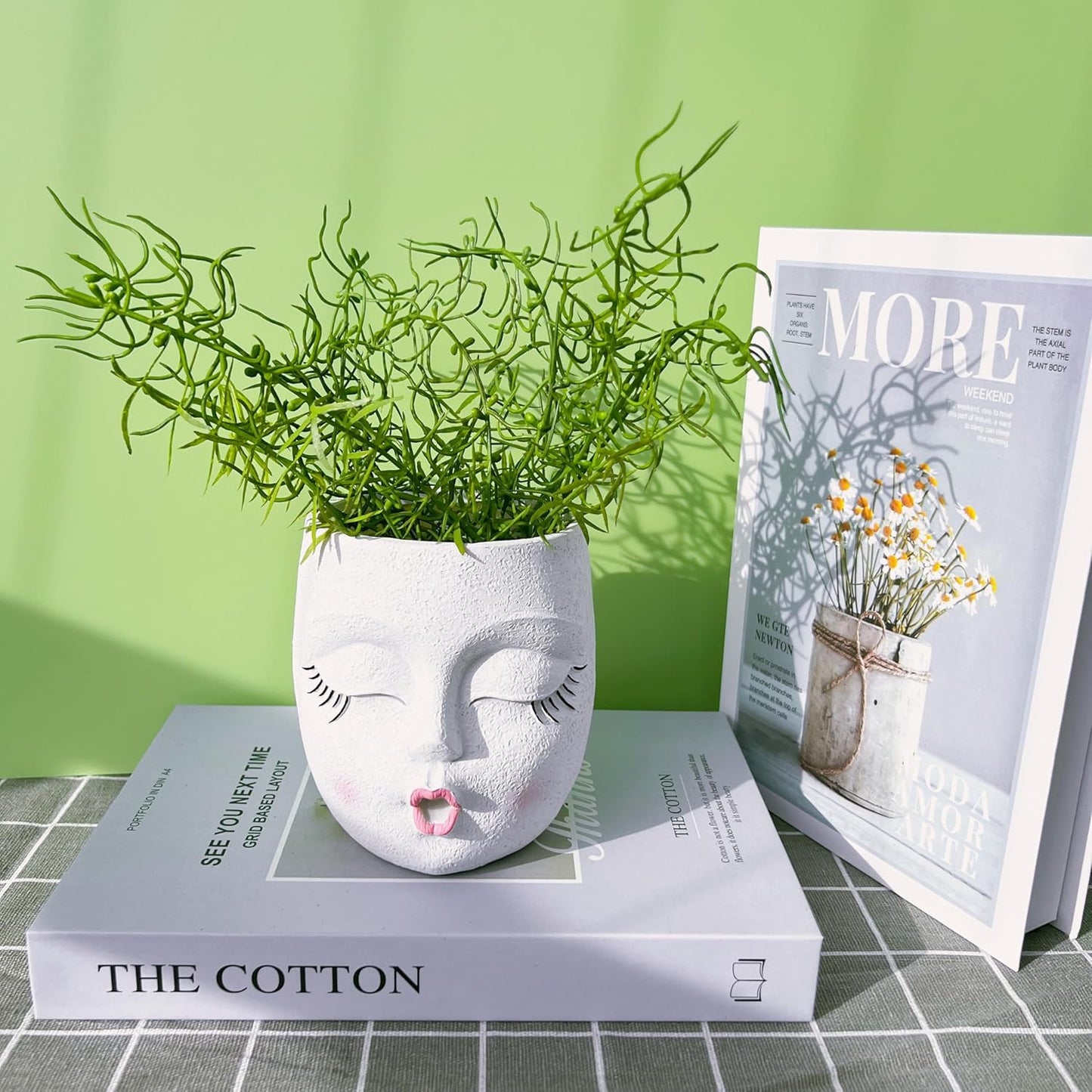 Handmade Face Flower Pots Standing Air Kiss Head Planter Pot for Trailing Plants Cute Succulent Planter Resin Planters Funny Face Planters with Anti-Friction Pads White 1Pack