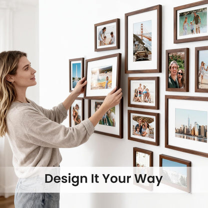 upsimples 19 Pack Picture Frames Collage Wall Decor for Mounting or Tabletop Display, Photo Gallery Frame Set for Family, Multi Sizes Including 8x10, 5x7, 4x6, Brown
