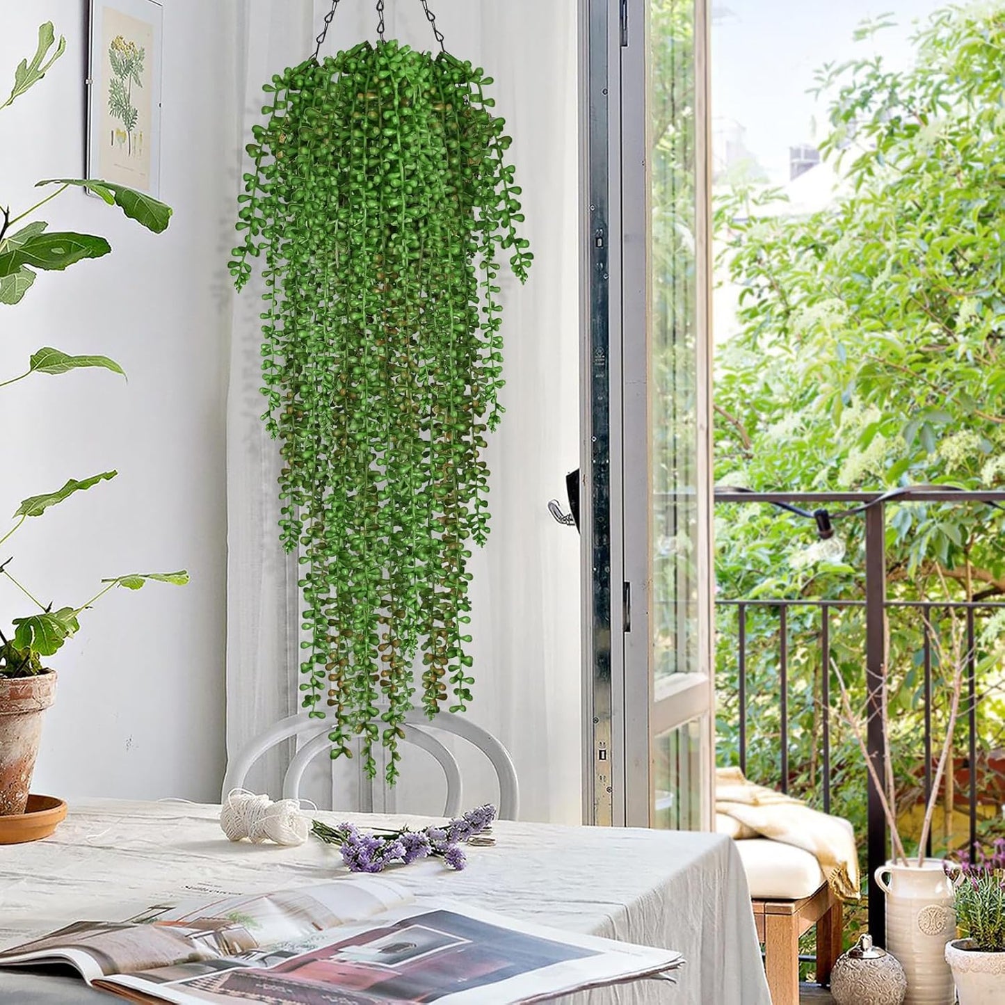 Waipfaru 4Pcs Fake Hanging Plants 2.7ft Fake Plants Eucalyptus Leaves UV Resistant Fake Vines Ivy Artificial Plants Outdoor Faux Plants Indoor Bedroom Living Room Boho Wall Porch Shelf Decor