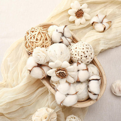 Riceshoot 2 Pack Decorative Balls Potpourri Bowl Filler Decor Natural Vase Bowl Filler Assorted Spherical Rattan Twigs Wicker Balls Cotton for Home Centerpiece(White)