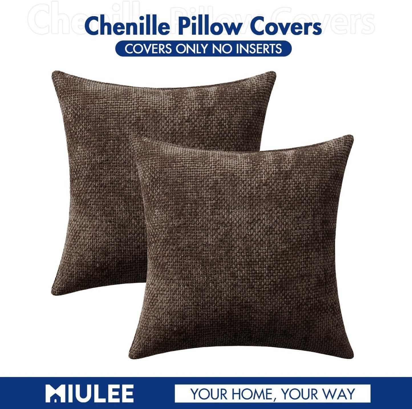 MIULEE Pack of 2 Couch Throw Pillow Covers 18x18 Inch Neutral Beige Modern Boho Accent Decorative Pillow Covers Soft Chenille Farmhouse Cushion Covers for Home Decor Bed Sofa Living Room