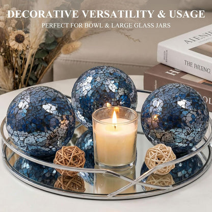 DomeStar 3PCS Decorative Balls, Mosaic Glass Orbs Centerpiece Balls 4inch Gold Orbs for Decorate Bowls Vases Tables Wedding Party