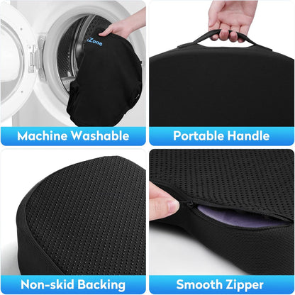 CushZone Seat Cushion - Memory Foam Office Chair Cushion for Sciatica, Tailbone & Back Pain Relief - Orthopedic Coccyx Pillow for Car, Airplane, Pregnancy & Long Sitting at Work, Black