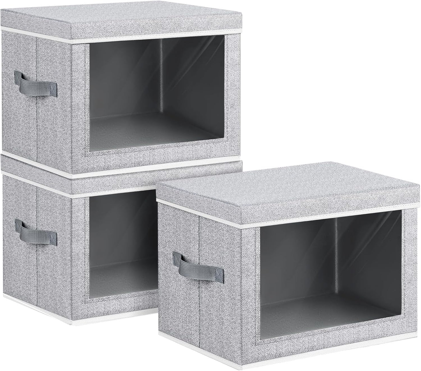 Homsorout Storage Bins with Lids - Fabric Closet Storage Bins with Window, Collapsible Baskets for Shelves 4 Pack, Home Decorative Boxes for Clothes, Closet, Office, Grey
