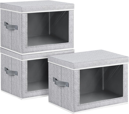 Homsorout Storage Bins with Lids - Fabric Closet Storage Bins with Window, Collapsible Baskets for Shelves 4 Pack, Home Decorative Boxes for Clothes, Closet, Office, Grey