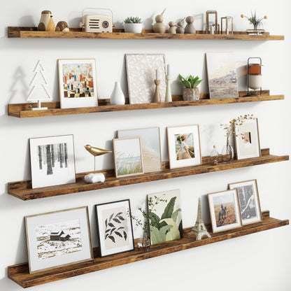 FLYJOE Floating Picture Ledge Shelves for Wall Set of 4, 48 Inch Wall Shelves with Lip Long Large Nursery Book Shelf for Toys Storage Kids Bookshelf Wall Mounted Living Room Bedroom Decor Frames