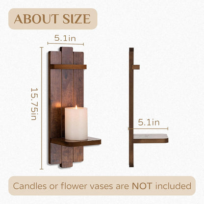 Candle Sconces Black Wall Decor Set of 2 - Wood Wall Candle Holders Set of Two for Small Plants Pillar Candles Tealight - Gothic Distressed Decor for Living Room