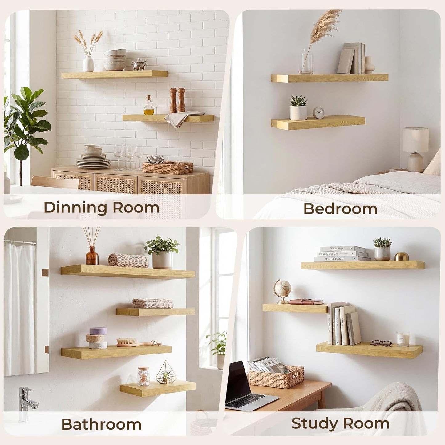 RICHFOCUS 72Inch Floating Shelves for Wall 2 Pack Shelves for Bedroom|Kitchen|Bathroom Wall Mounted Rustic Wood Floating Shelf with Invisible Brackets for Books|Storage|Decor, Rustic Brown