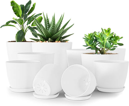 Utopia Home Plant Pots Indoor with Drainage Holes – Set of 5 White Plastic Flower Pots (7/6.6/6/5.3/4.8 Inch) – Modern Planters for Indoor Plants, Room & Office Décor, Great Stocking Stuffers