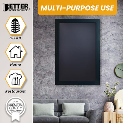 Better Office Products Magnetic Chalkboard, 20x30 Rustic Wood Frame Chalkboard Sign, Wall Mount Vertical/Horizontal, Includes Chalk Markers, Eraser, Chalk Board Easel Sign for Home Business Decor