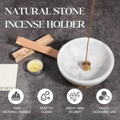 Koville Natural Marble Incense Holder, Incense Holder for Sticks with 9 Holes, Handmade Incense Burner Ash Catcher for Meditation Yoga SPA, Balsam Fir/Palo Santo/Sage/Cone (Green)