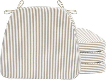 AAAAAcessories D-Shaped Chair Cushions, 2" Thick Dining Chair Pads with Ties and Removable, Machine-Washable Cover, 17" x 16", Set of 4, Oatmeal Beige - Colors B