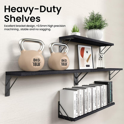 BAYKA Wall Mounted Floating Bathroom Shelves, Wood Wall Shelf for Bathroom Essentials & Decor, Space-Saving Display & Organizer (Black, Set of 4)
