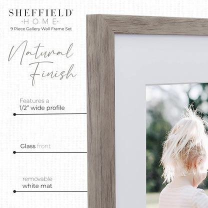 Sheffield Home 9 Piece Gallery Wall Frame Set, 11x14 in. matted to 8x10 in. (Matte Black)